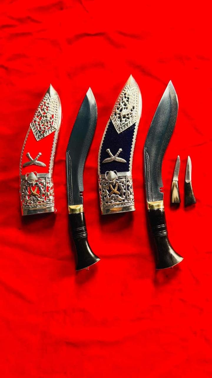 8" Ceremonial Kothimora Khukuri with Silver and Red Velvet — view 3